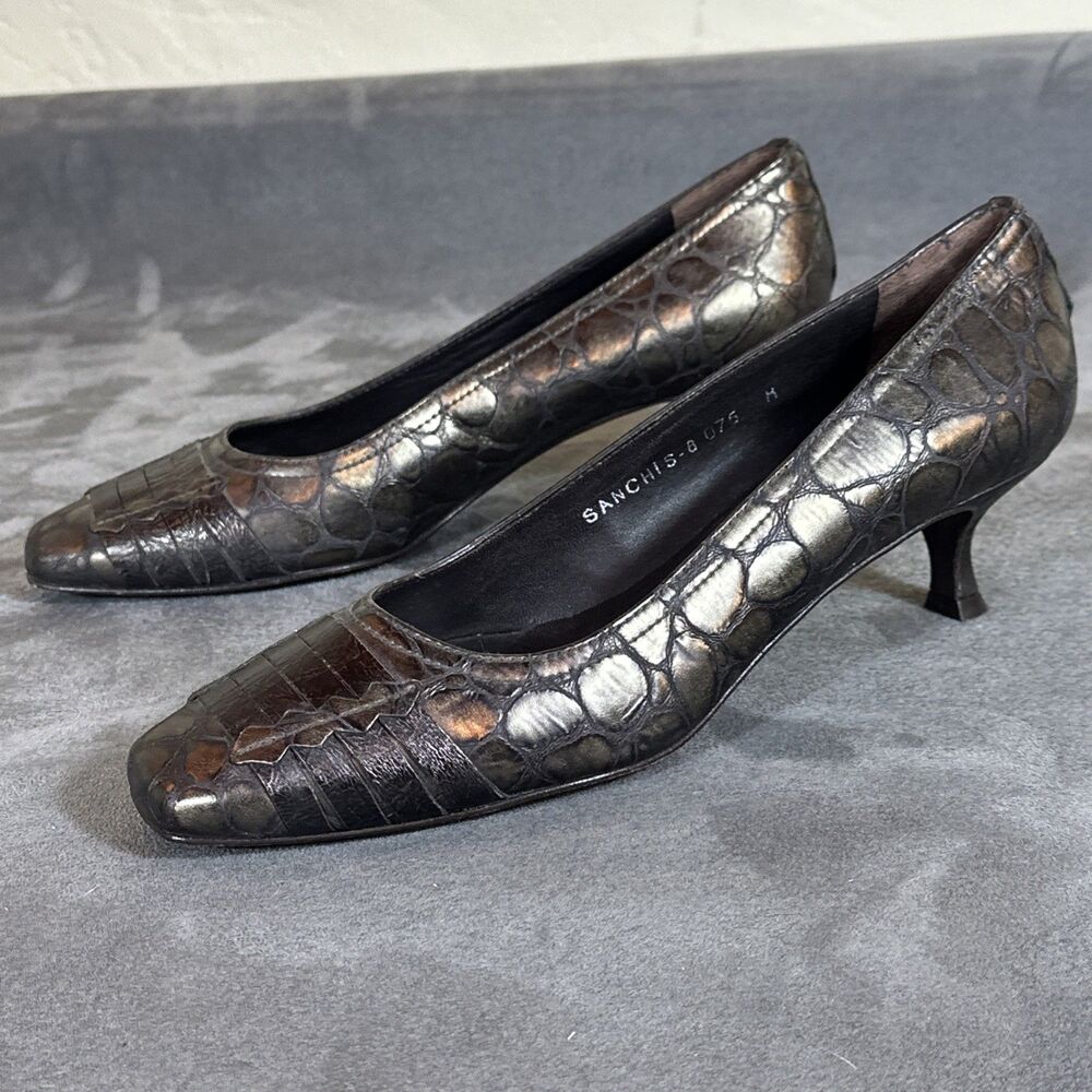 Donald Pliner Bronze Crocodile Pumps 7.5 M Sanchis Embossed Leather Women’s Heel